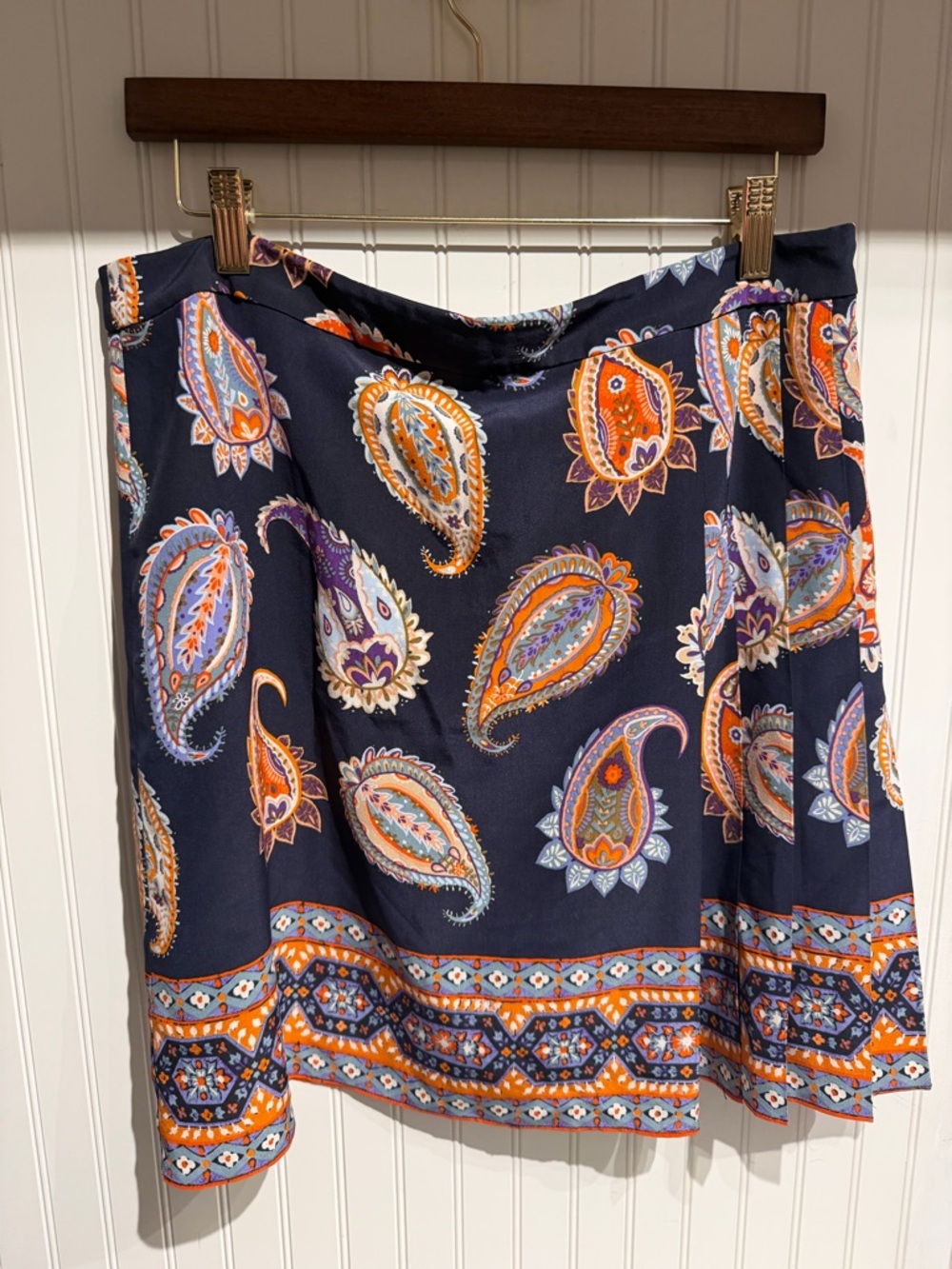 Tory Burch Navy Skirt with Orange & Lavender Paisley Trim
